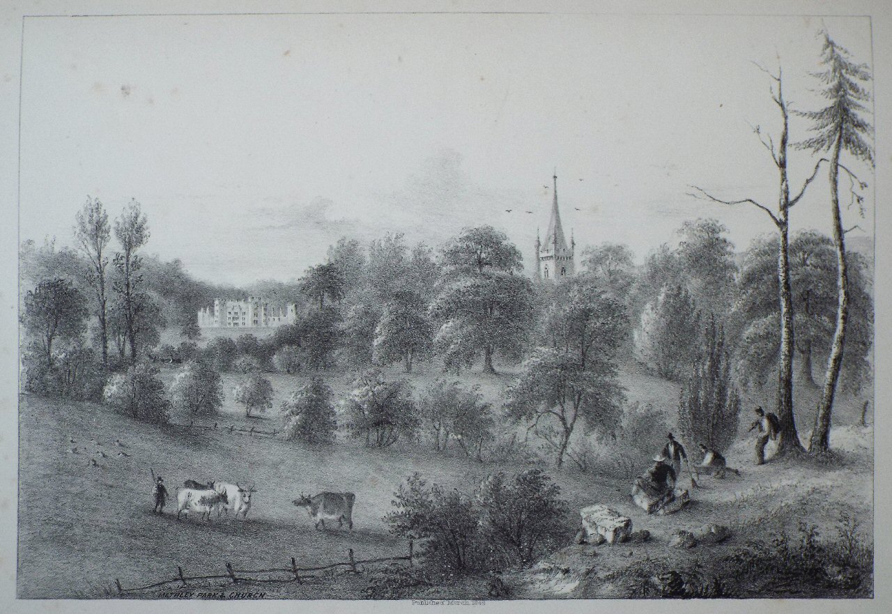 Lithograph - Methley Park & church - Kilby